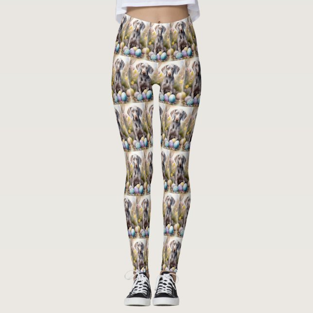 Legging Cão Weimaraner com Feriado de Ovos de Páscoa (Frente)