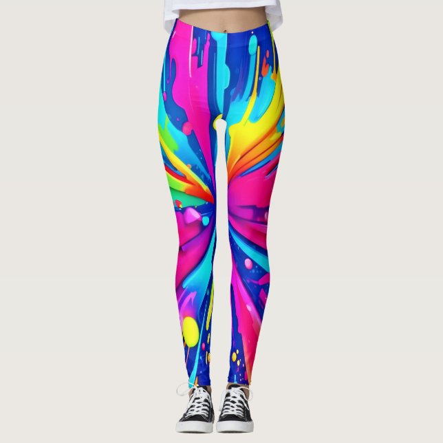 Legging Caos Coloridos: Abstrato de Arte com Pinta Splatte (Frente)