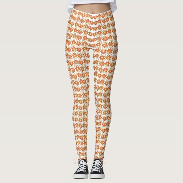 Legging Captivando Fundo Laranja e Quadrados Brancos (Frente)