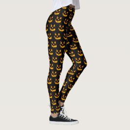 Legging Cara de Abóbora Esculpida de Halloween