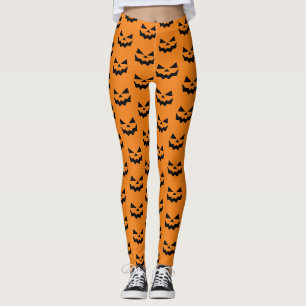 Legging Cara de abóbora Jack-o-lanterna Laranja e Preto