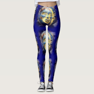 Legging cara de lua do sunface azul escuro