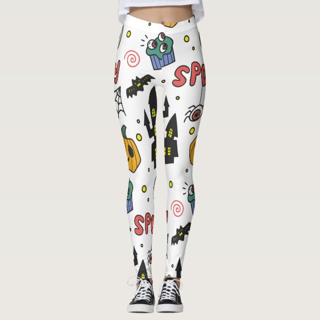 Legging Caracteres de Halloween: Padrão Whimsical Seamless (Frente)