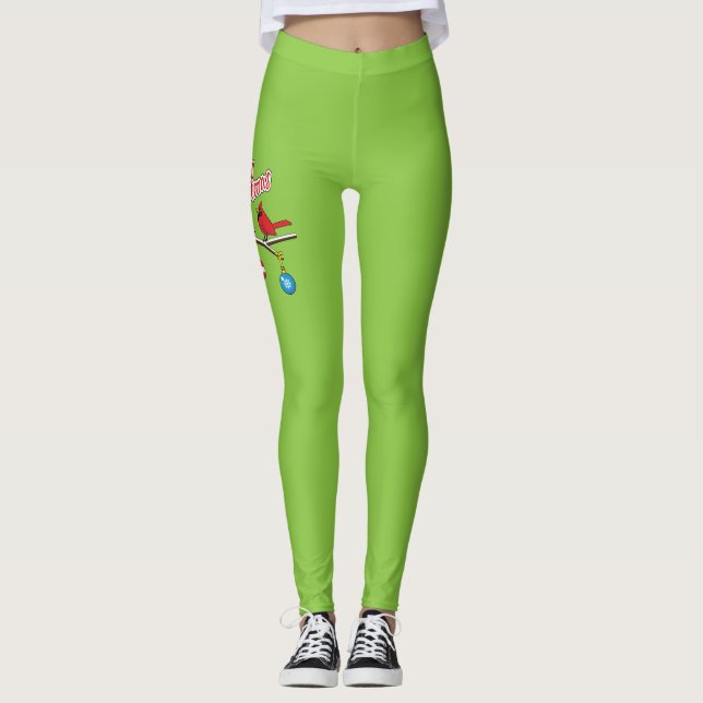 Legging Cardeal Vermelho no Ramal da Bare de Natal - Feliz (Frente)