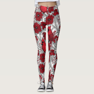 Legging Cardinhas e poinsetos em vermelho e branco