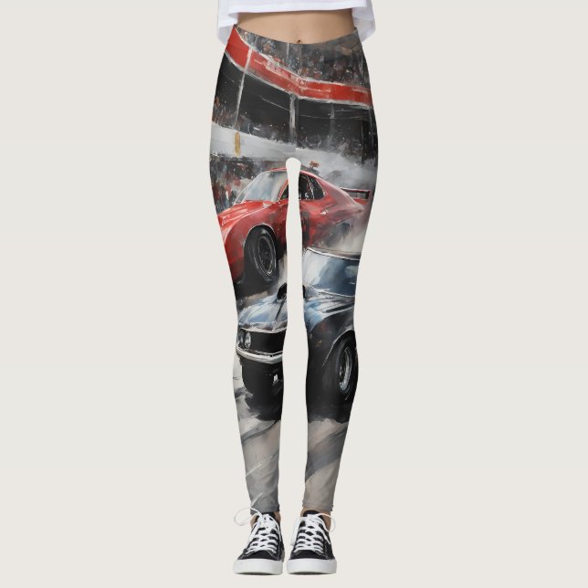 Legging Carros de músculo vermelho e preto (Frente)
