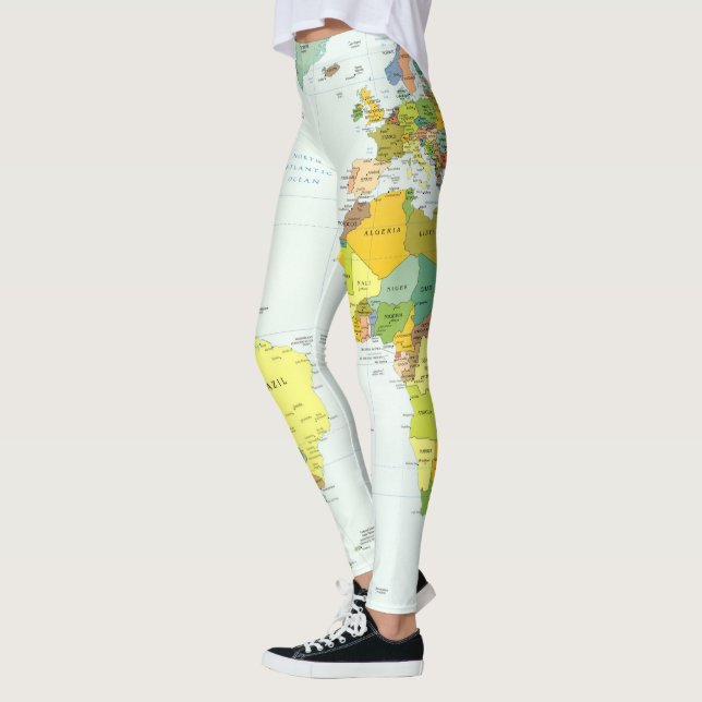 Legging Cartaz do Atlas Político do Mapa Mundial: Decoraçã (Esquerda)