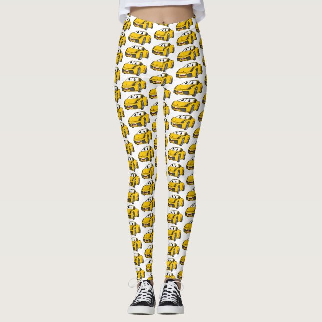 Legging Cartografia de carro esportivo amarelo e bonito (Frente)