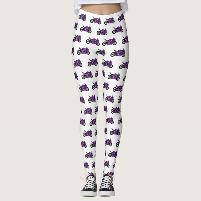 Legging Cartografia de motocicletas de esporte roxo (Frente)