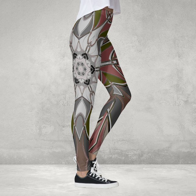 Legging Cartografia Mandala Flor Branco Vermelho e Verde (Criador carregado)