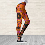 Legging Cartografia Mandala Flor Laranja Cor-de-rosa e Pre<br><div class="desc">Esta design de flor de mandala funky apresenta laranja,  rosa e preto no estilo de desenho animado. Visuais geométricos triplos para o hippie moderno ou amante de cores vibrantes!</div>