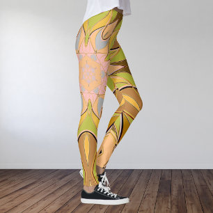 Legging Cartografia Mandala Flor Laranja Verde e Azul