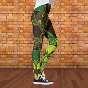 Legging Cartografia Mandala Flor Verde Amarelo e Laranja