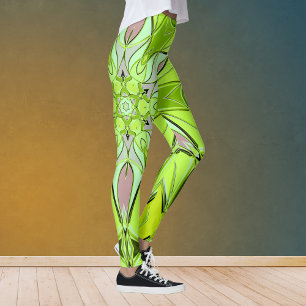 Legging Cartografia Mandala Flor Verde e Rosa