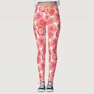 Legging Cartoon abstrato sem costura flores cor-de-rosa mo