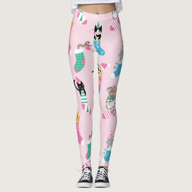 Legging Cartoon Cats Natal Padrão Sem Costura (Frente)