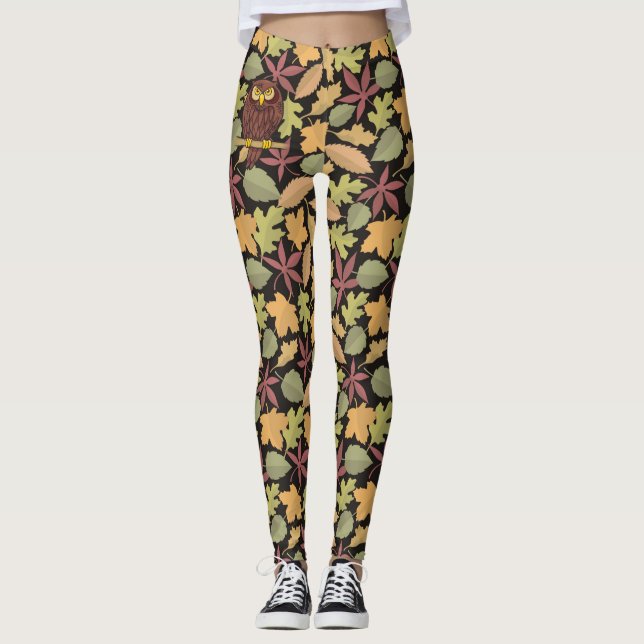 Legging Cartoon de coruja sobre fundo escuro (Frente)