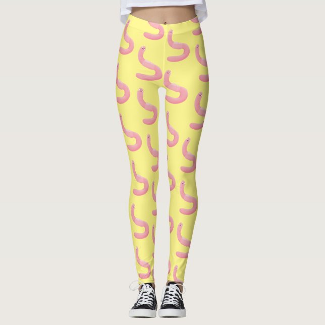 Legging Cartoon de minhoca rosa-branca (Frente)