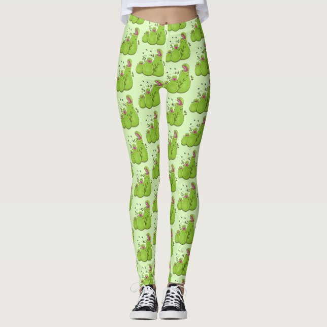 Legging Cartoon de plantas carnívoras verdes e engraçadas (Frente)