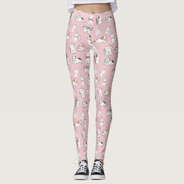Legging Cartoon Gatos Kawaii - Sem Padrões (Frente)