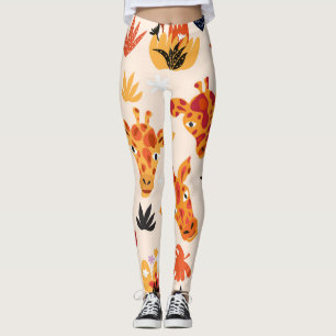 Legging Cartoon Girafa: Padrão Floral de Savana