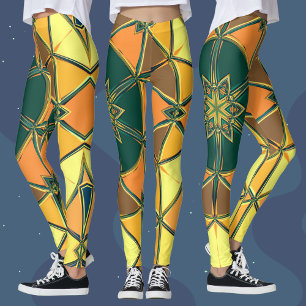 Legging Cartoon Mandala Amarelo Laranja e Verde