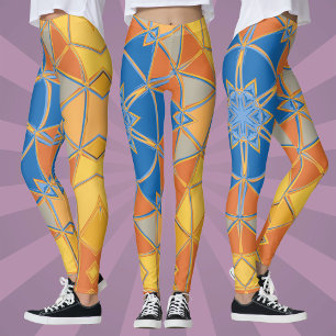 Legging Cartoon Mandala Blue Orange and Yellow