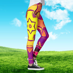 Legging Cartoon Mandala Flor Amarelo Laranja e Rosa