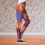 Legging Cartoon Mandala Flor Laranja Roxo e Azul<br><div class="desc">Esta design de flor de mandala funky apresenta laranja,  roxo e azul no estilo de desenho animado. Visuais geométricos triplos para o hippie moderno ou amante de cores vibrantes!</div>