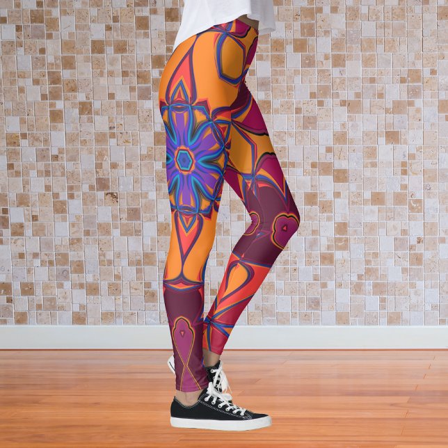Legging Cartoon Mandala Flor Laranja Roxo e Azul (Criador carregado)