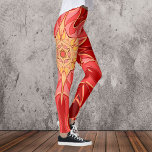 Legging Cartoon Mandala Flor Vermelho e Laranja<br><div class="desc">Esta design de flor de mandala funky apresenta vermelho e laranja no estilo de desenho animado. Visuais geométricos triplos para o hippie moderno ou amante de cores vibrantes!</div>