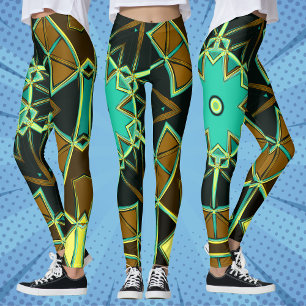Legging Cartoon Mandala Verde Preto e Amarelo