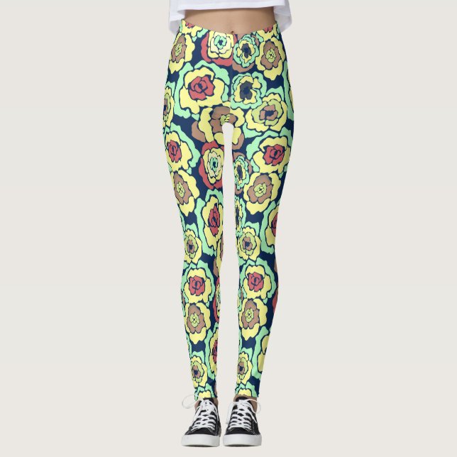 Legging Cartoon sem costura abstrato flores flores florais (Frente)