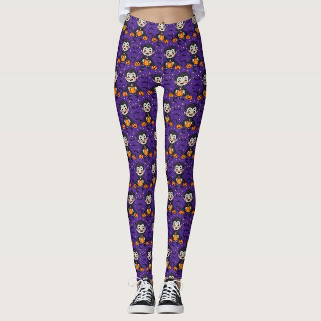 Legging Cartoon Vampire Halloween - Pumpkins, Bat (Frente)