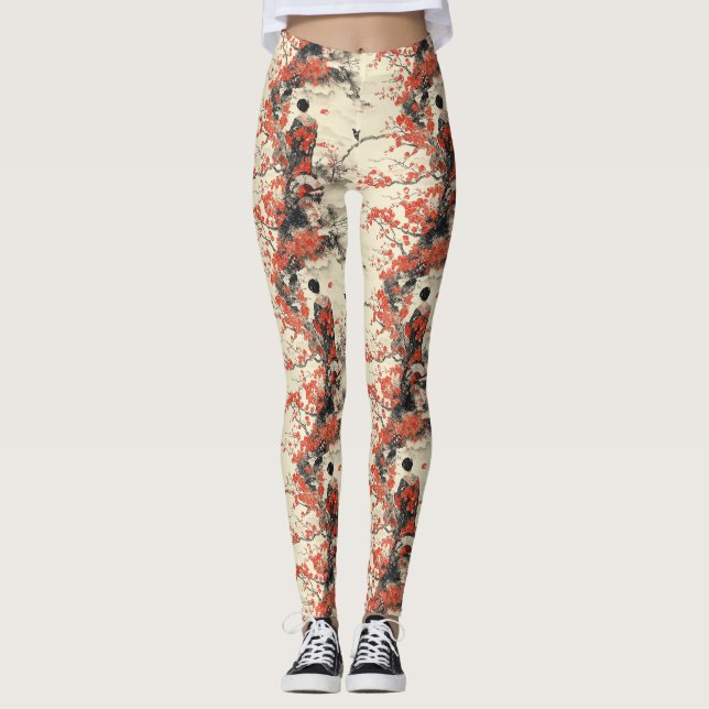 Legging Casais Românticos com Kimono e Sakura Padrão (2) (Frente)