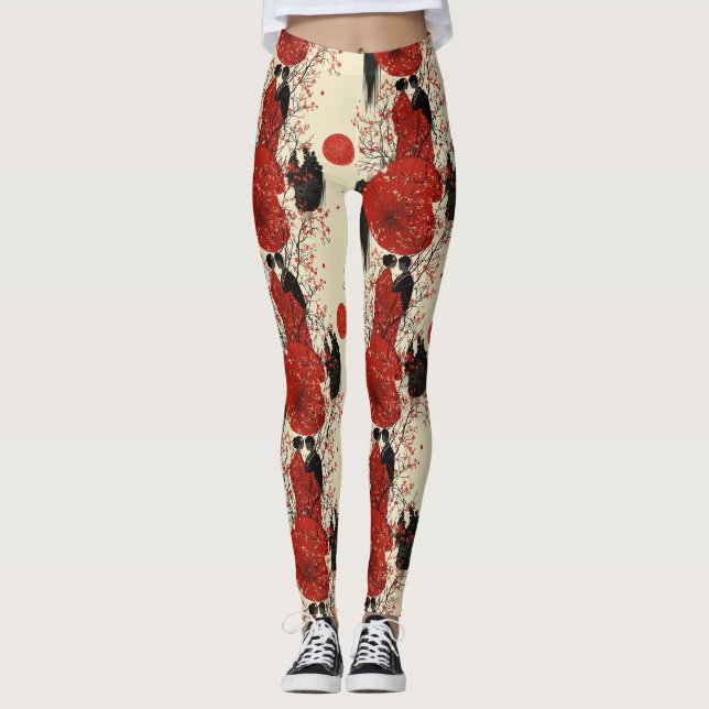 Legging Casais Românticos com Quimonos e Sakura (4) (Frente)