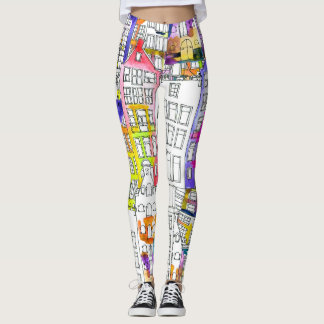 Legging Casas de Amsterdã: Padrão Sem Costura De Aquarela