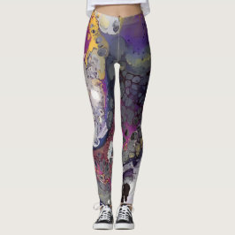 Legging Cascata colorida, roxa, amarela, cinza