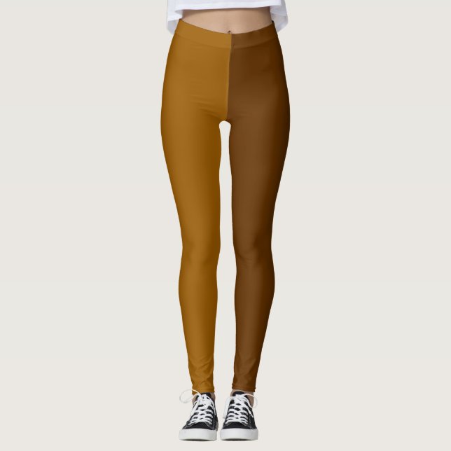 Legging Castanho Escuro Claro, Duas Cores de Tom Divididas (Frente)