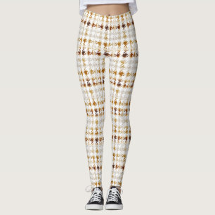 Legging Castanho Suave Houndstooth no Padrão Branco