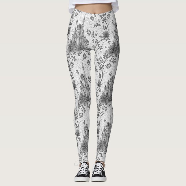 Legging Castelo de Fairytale em Escala de Cinza com Fronte (Frente)