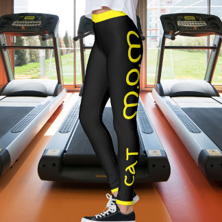 Legging Cat Mom Pet Lover Script Quote Yellow Black Custom