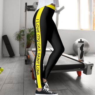 Legging Cat Mom Pet Lover Script Text Yellow Stripes Black