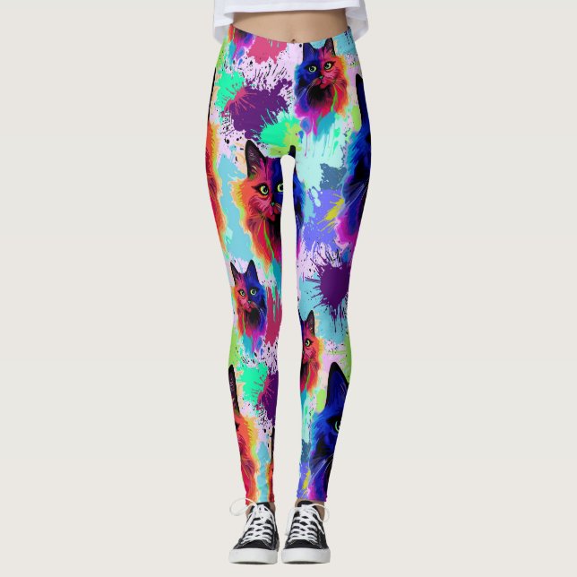 Legging Cat Trippy Psychedelic Pop Art (Frente)
