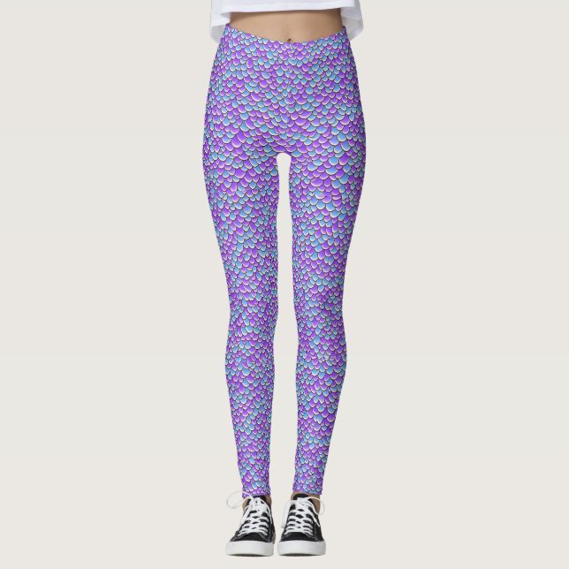 Legging Cauda de Sereia Tendência Escamas de Peixe Roxo (Frente)