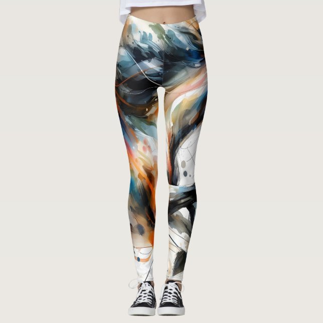 Legging Cavalo a Correr em Aquarela Abstrata (Frente)