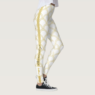 Legging Cavalo-Marinho com Padrão de Onda do Oceano em Art