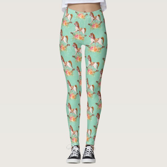 Legging Cavalo Rocking Vintage com Buquê Floral (Frente)