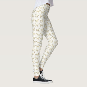 Legging Cavalos Galopantes Vintage Elegantes Bege Branco 