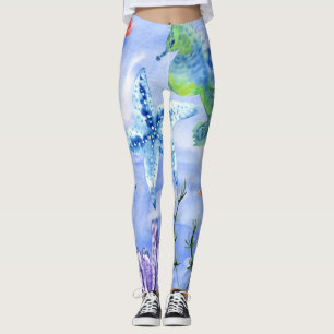 Legging Cavalos-Marinhos E Estrelas-Do-Mar Com Padrão De C